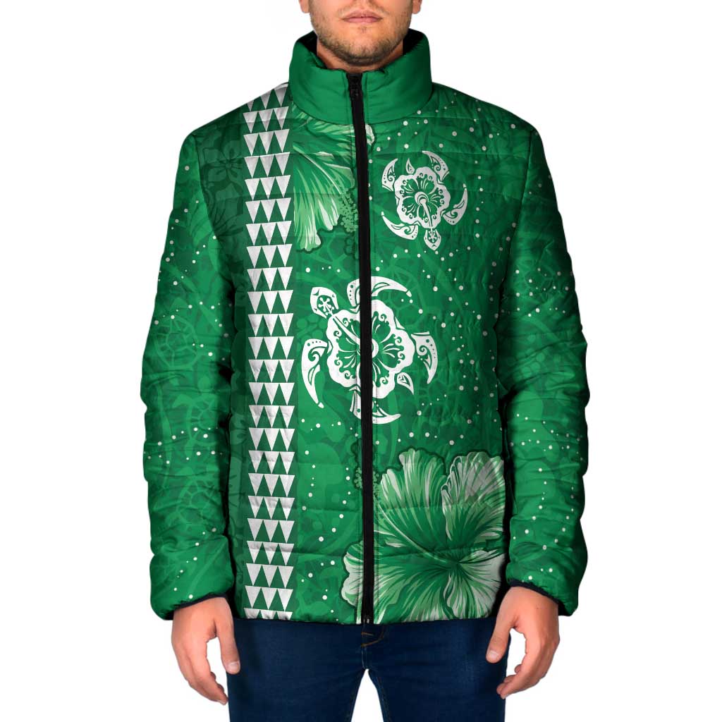 Green Hibiscus Turle Padded Jacket Hawaiian Style Tribal Tapa Pattern LT9 Men Green - Polynesian Pride