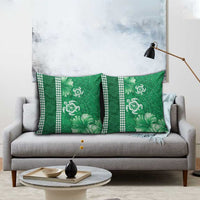 Green Hibiscus Turle Pillow Cover Hawaiian Style Tribal Tapa Pattern - Polynesian Pride