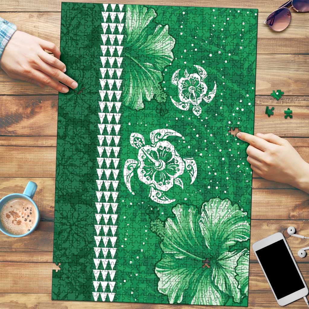 Green Hibiscus Turle Puzzle Hawaiian Style Tribal Tapa Pattern LT9 Green - Polynesian Pride