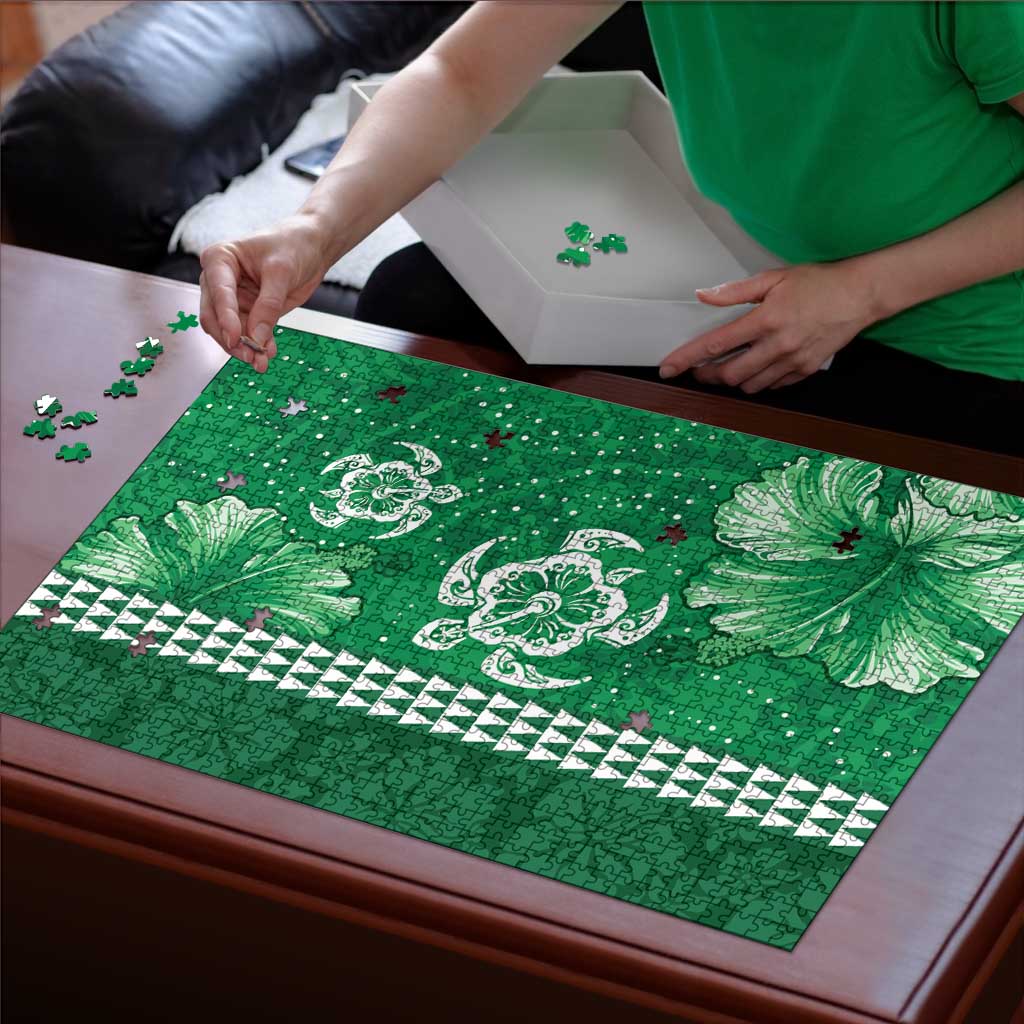 Green Hibiscus Turle Puzzle Hawaiian Style Tribal Tapa Pattern LT9 - Polynesian Pride
