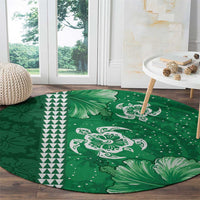 Green Hibiscus Turle Round Carpet Hawaiian Style Tribal Tapa Pattern