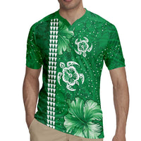 Green Hibiscus Turle Rugby Jersey Hawaiian Style Tribal Tapa Pattern LT9 - Polynesian Pride