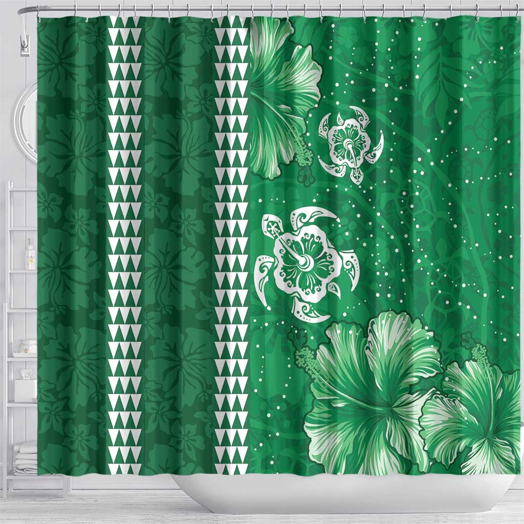 Green Hibiscus Turle Shower Curtain Hawaiian Style Tribal Tapa Pattern