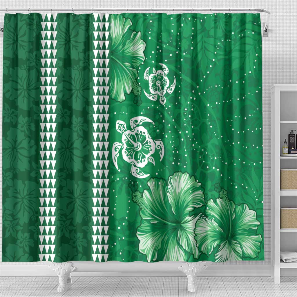 Green Hibiscus Turle Shower Curtain Hawaiian Style Tribal Tapa Pattern