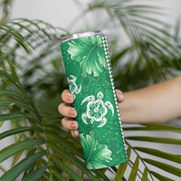 Green Hibiscus Turle Skinny Tumbler Hawaiian Style Tribal Tapa Pattern