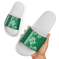 Green Hibiscus Turle Slide Sandals Hawaiian Style Tribal Tapa Pattern LT9 - Polynesian Pride