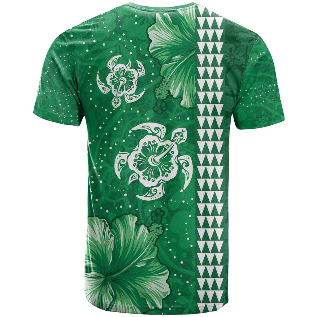 Green Hibiscus Turle T Shirt Hawaiian Style Tribal Tapa Pattern