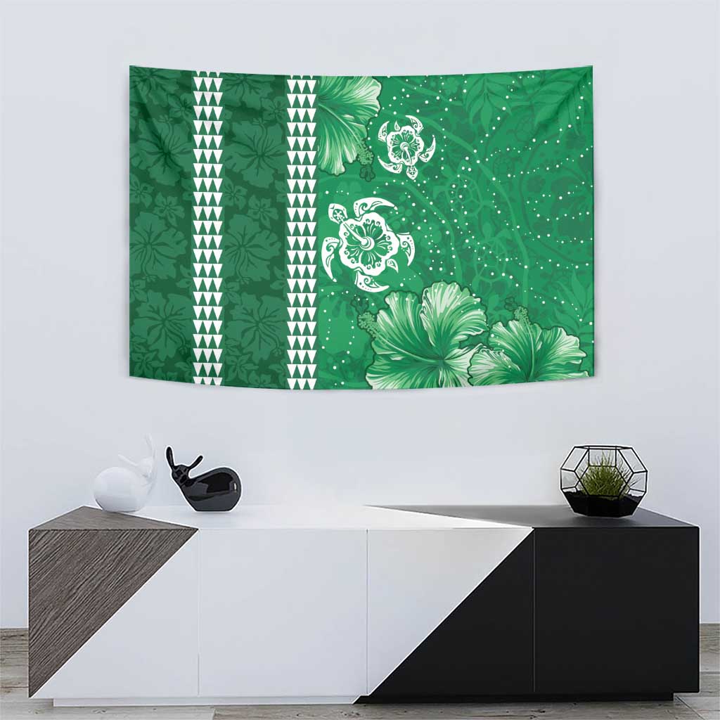 Green Hibiscus Turle Tapestry Hawaiian Style Tribal Tapa Pattern