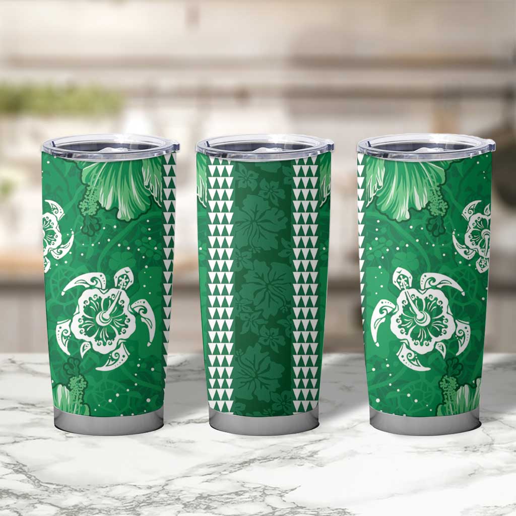 Green Hibiscus Turle Tumbler Cup Hawaiian Style Tribal Tapa Pattern