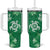 Green Hibiscus Turle Tumbler With Handle Hawaiian Style Tribal Tapa Pattern