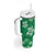 Green Hibiscus Turle Tumbler With Handle Hawaiian Style Tribal Tapa Pattern