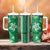 Green Hibiscus Turle Tumbler With Handle Hawaiian Style Tribal Tapa Pattern