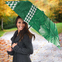 Green Hibiscus Turle Umbrella Hawaiian Style Tribal Tapa Pattern - Polynesian Pride