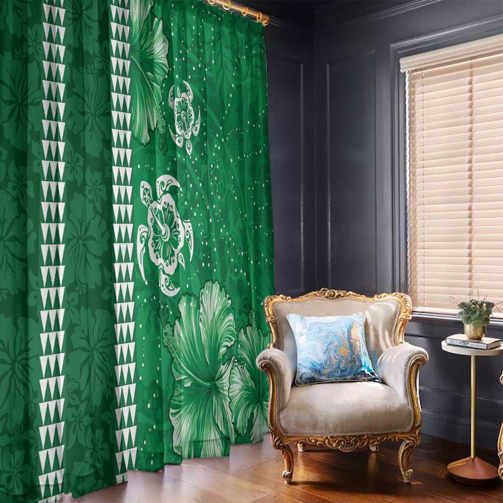 Green Hibiscus Turle Window Curtain Hawaiian Style Tribal Tapa Pattern