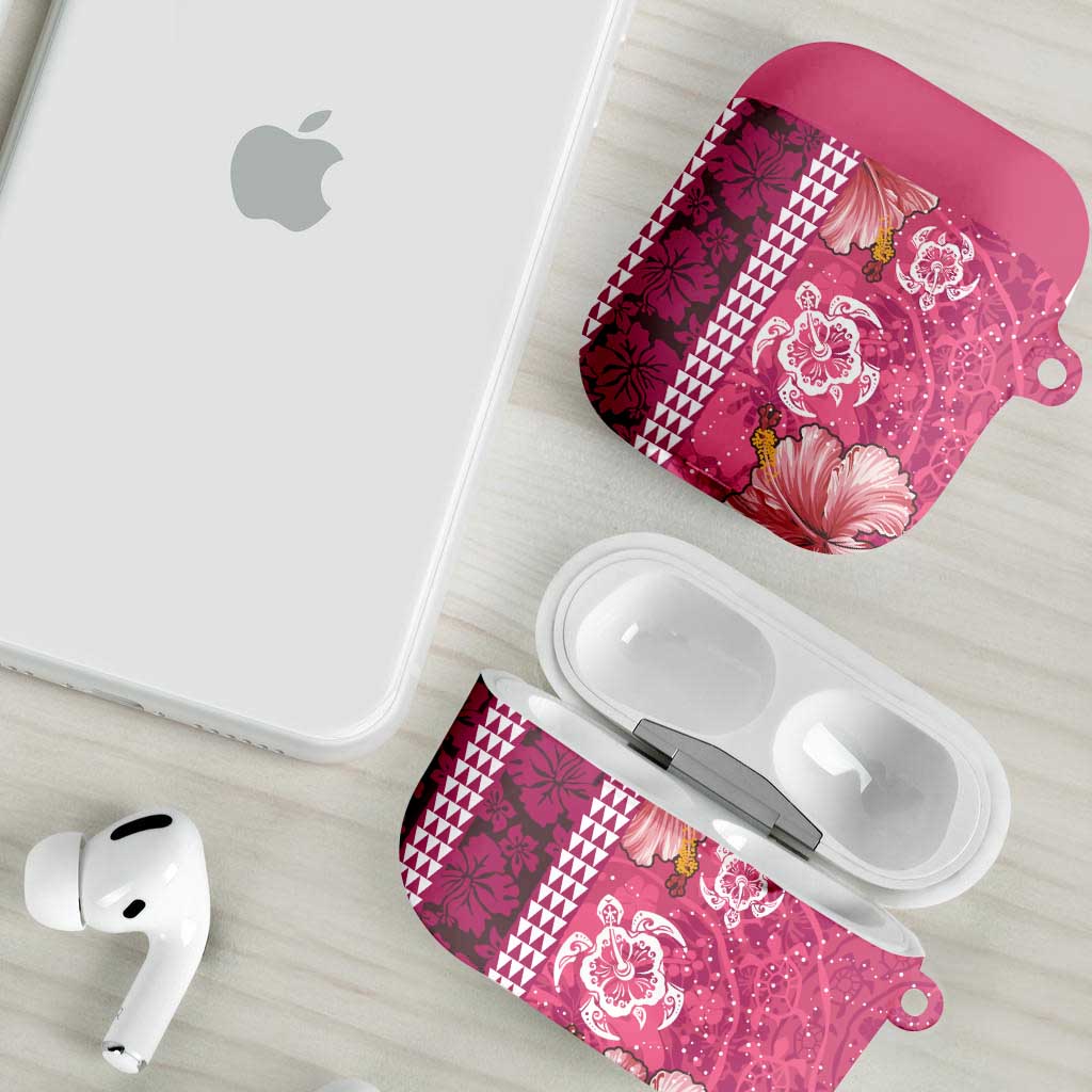 Pink Hibiscus Turle AirPods Case Hawaiian Style Tribal Tapa Pattern - Polynesian Pride