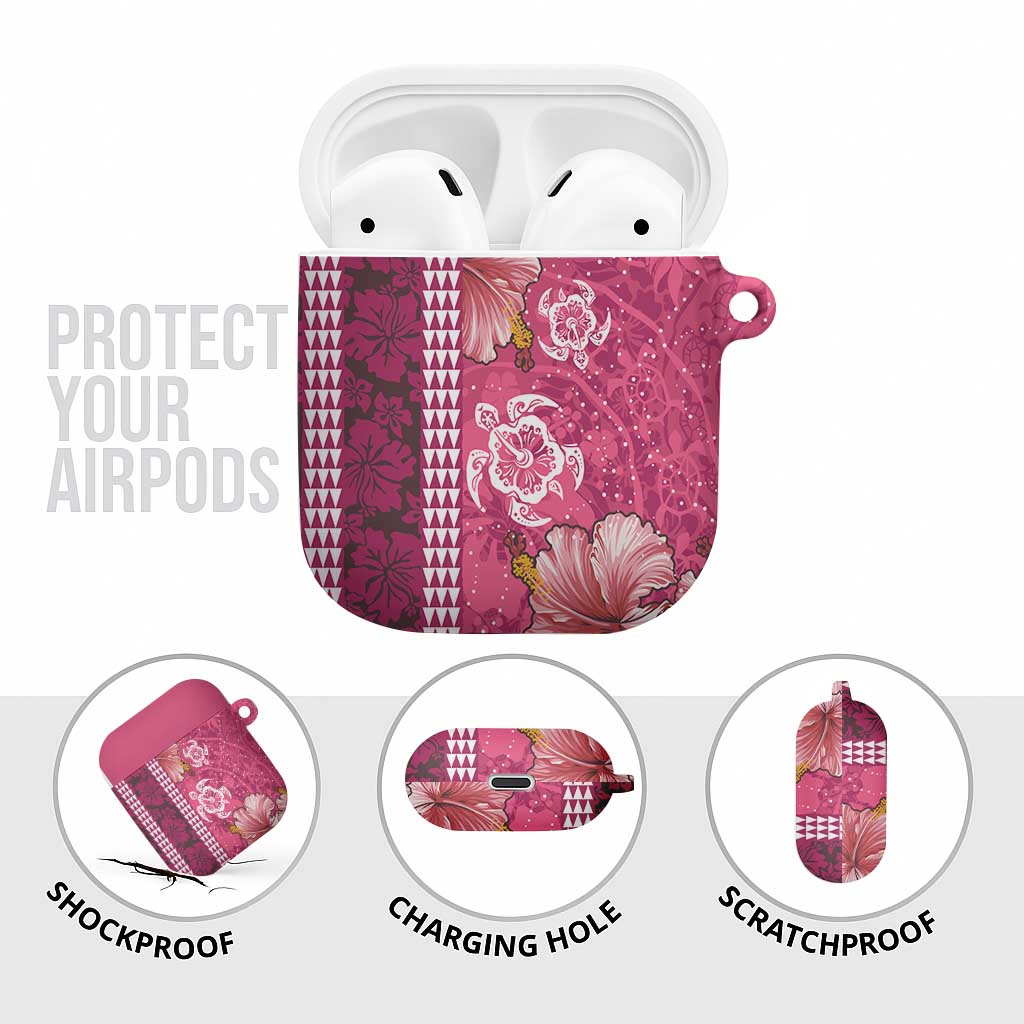 Pink Hibiscus Turle AirPods Case Hawaiian Style Tribal Tapa Pattern - Polynesian Pride