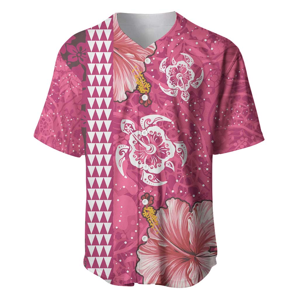 Pink Hibiscus Turle Baseball Jersey Hawaiian Style Tribal Tapa Pattern LT9 Pink - Polynesian Pride