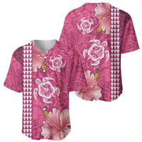 Pink Hibiscus Turle Baseball Jersey Hawaiian Style Tribal Tapa Pattern LT9 - Polynesian Pride