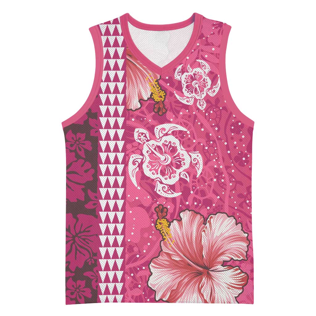 Pink Hibiscus Turle Basketball Jersey Hawaiian Style Tribal Tapa Pattern LT9 Unisex Pink - Polynesian Pride
