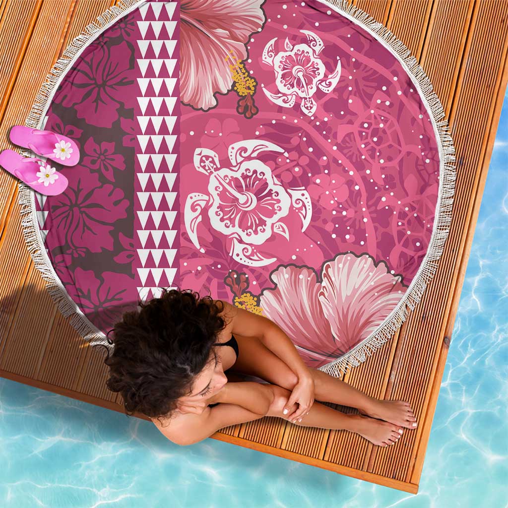 Pink Hibiscus Turle Beach Blanket Hawaiian Style Tribal Tapa Pattern