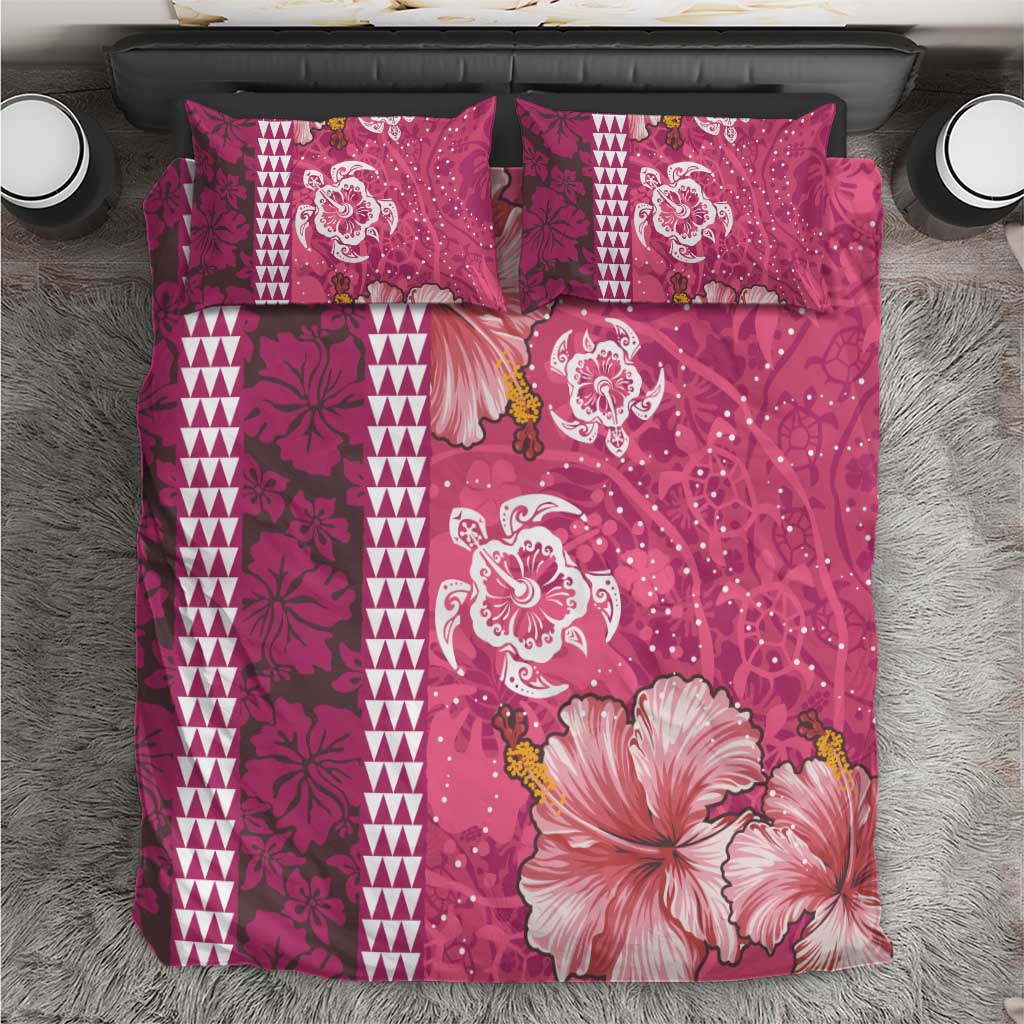 Pink Hibiscus Turle Bedding Set Hawaiian Style Tribal Tapa Pattern