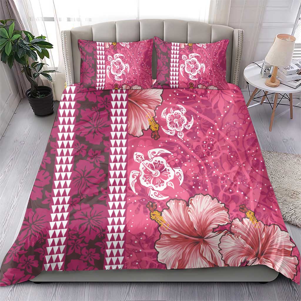 Pink Hibiscus Turle Bedding Set Hawaiian Style Tribal Tapa Pattern