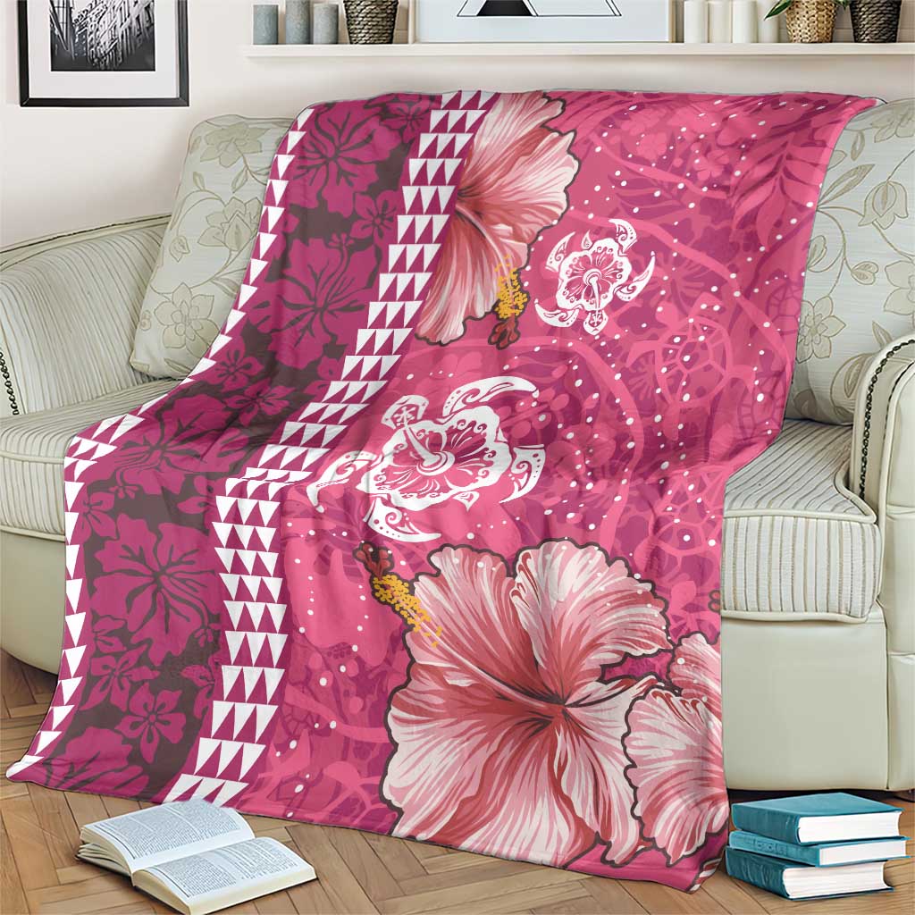 Pink Hibiscus Turle Blanket Hawaiian Style Tribal Tapa Pattern