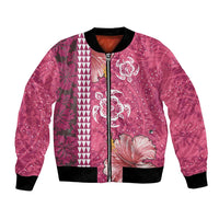 Pink Hibiscus Turle Bomber Jacket Hawaiian Style Tribal Tapa Pattern LT9 Unisex Pink - Polynesian Pride