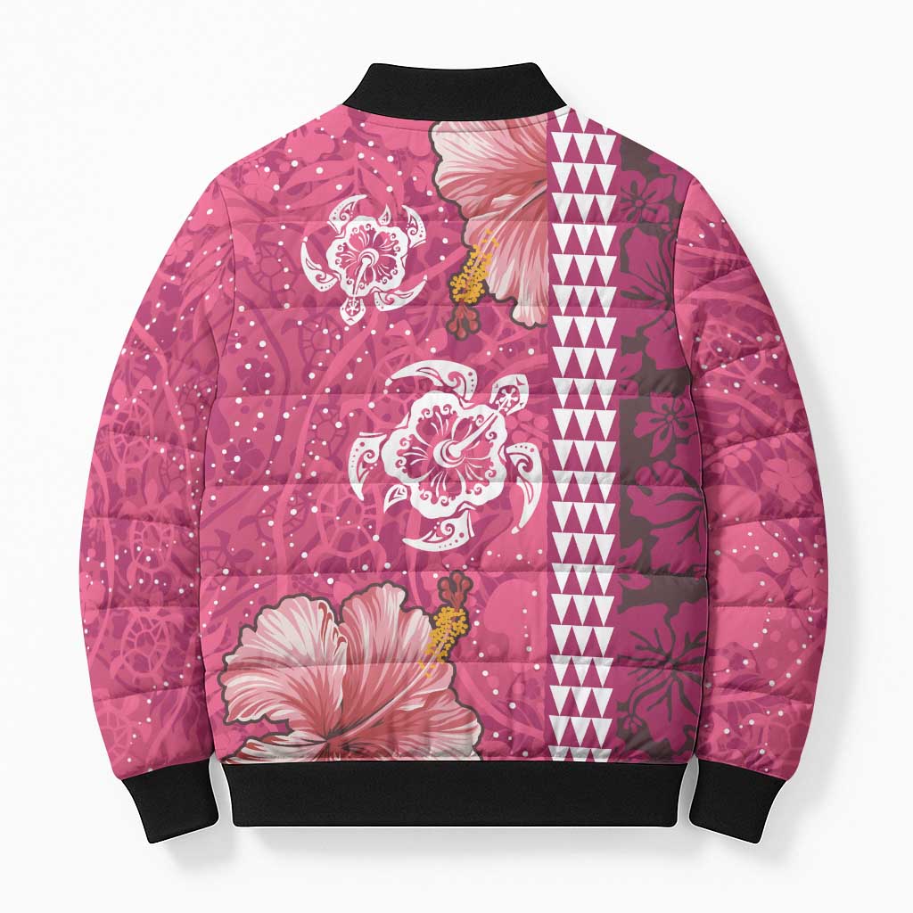 Pink Hibiscus Turle Bomber Puffer Jacket Hawaiian Style Tribal Tapa Pattern LT9 - Polynesian Pride