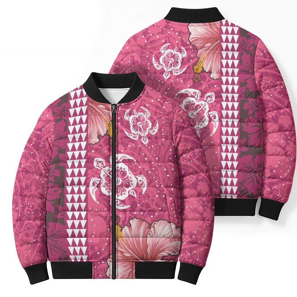 Pink Hibiscus Turle Bomber Puffer Jacket Hawaiian Style Tribal Tapa Pattern LT9 - Polynesian Pride