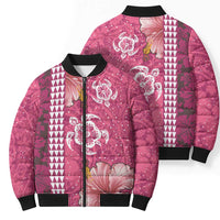 Pink Hibiscus Turle Bomber Puffer Jacket Hawaiian Style Tribal Tapa Pattern LT9 - Polynesian Pride