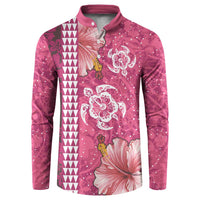 Pink Hibiscus Turle Button Sweatshirt Hawaiian Style Tribal Tapa Pattern LT9 Pink - Polynesian Pride