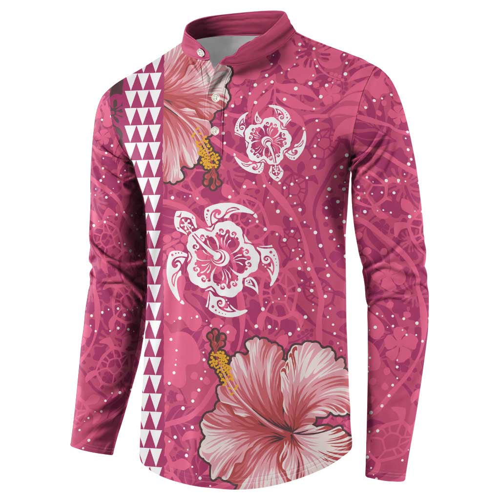 Pink Hibiscus Turle Button Sweatshirt Hawaiian Style Tribal Tapa Pattern LT9 - Polynesian Pride