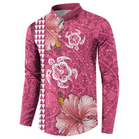 Pink Hibiscus Turle Button Sweatshirt Hawaiian Style Tribal Tapa Pattern LT9 - Polynesian Pride