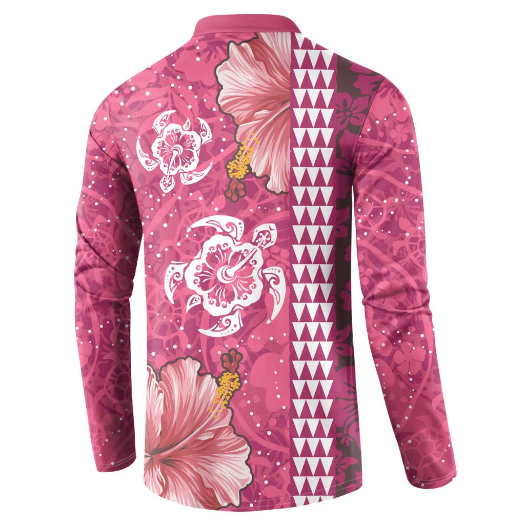 Pink Hibiscus Turle Button Sweatshirt Hawaiian Style Tribal Tapa Pattern LT9 - Polynesian Pride