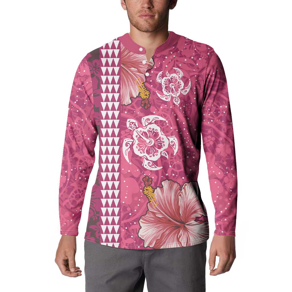 Pink Hibiscus Turle Button Sweatshirt Hawaiian Style Tribal Tapa Pattern LT9 - Polynesian Pride