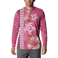Pink Hibiscus Turle Button Sweatshirt Hawaiian Style Tribal Tapa Pattern LT9 - Polynesian Pride