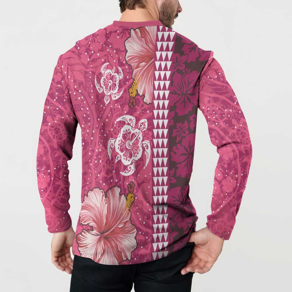 Pink Hibiscus Turle Button Sweatshirt Hawaiian Style Tribal Tapa Pattern LT9 - Polynesian Pride