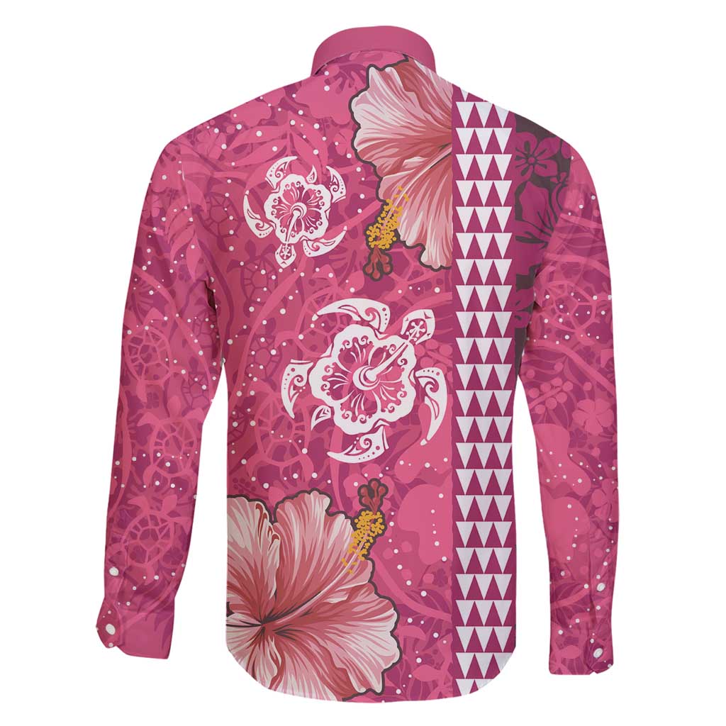 Pink Hibiscus Turle Family Matching Long Sleeve Bodycon Dress and Hawaiian Shirt Hawaiian Style Tribal Tapa Pattern LT9 - Polynesian Pride