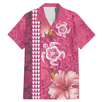 Pink Hibiscus Turle Family Matching Mermaid Dress and Hawaiian Shirt Hawaiian Style Tribal Tapa Pattern LT9 Dad's Shirt - Short Sleeve Pink - Polynesian Pride
