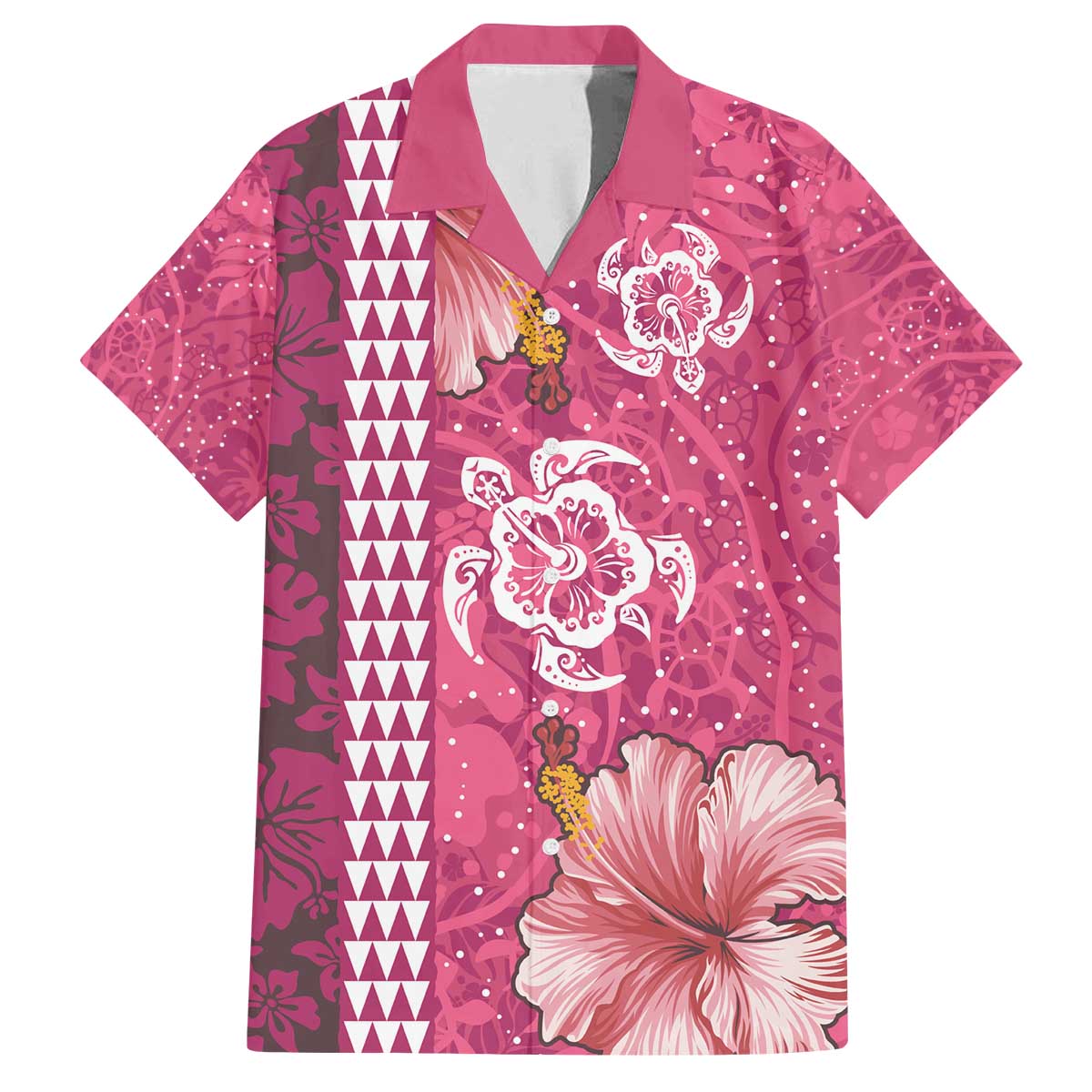 Pink Hibiscus Turle Family Matching Off The Shoulder Long Sleeve Dress and Hawaiian Shirt Hawaiian Style Tribal Tapa Pattern
