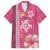 Pink Hibiscus Turle Family Matching Off The Shoulder Long Sleeve Dress and Hawaiian Shirt Hawaiian Style Tribal Tapa Pattern