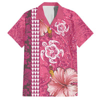 Pink Hibiscus Turle Family Matching Puletasi and Hawaiian Shirt Hawaiian Style Tribal Tapa Pattern LT9 Dad's Shirt - Short Sleeve Pink - Polynesian Pride