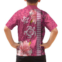 Pink Hibiscus Turle Family Matching Short Sleeve Bodycon Dress and Hawaiian Shirt Hawaiian Style Tribal Tapa Pattern LT9 - Polynesian Pride