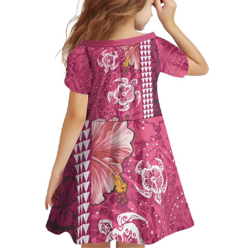 Pink Hibiscus Turle Family Matching Short Sleeve Bodycon Dress and Hawaiian Shirt Hawaiian Style Tribal Tapa Pattern LT9 - Polynesian Pride