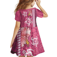 Pink Hibiscus Turle Family Matching Short Sleeve Bodycon Dress and Hawaiian Shirt Hawaiian Style Tribal Tapa Pattern LT9 - Polynesian Pride