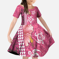 Pink Hibiscus Turle Family Matching Summer Maxi Dress and Hawaiian Shirt Hawaiian Style Tribal Tapa Pattern