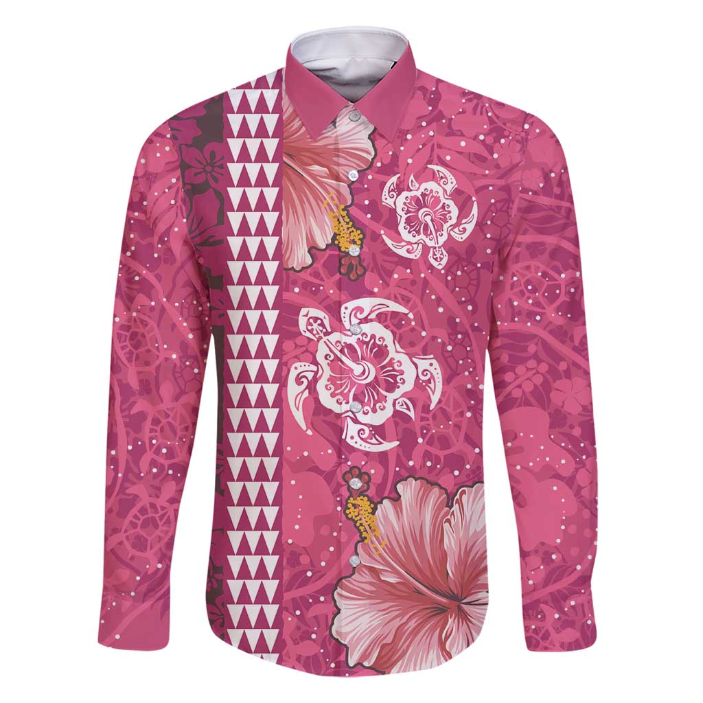Pink Hibiscus Turle Family Matching Summer Maxi Dress and Hawaiian Shirt Hawaiian Style Tribal Tapa Pattern