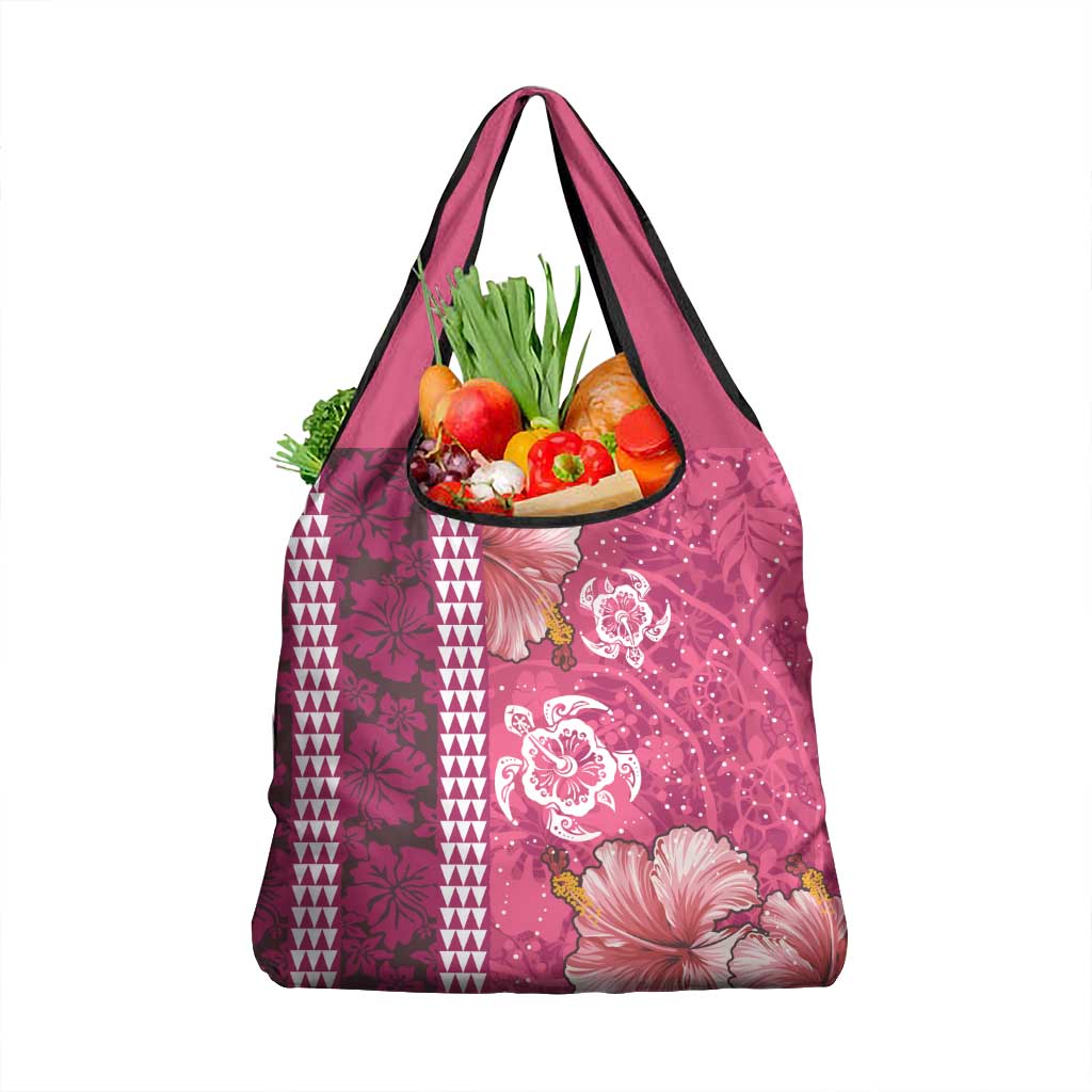 Pink Hibiscus Turle Grocery Bag Hawaiian Style Tribal Tapa Pattern LT9 1-pack One Size Pink - Polynesian Pride