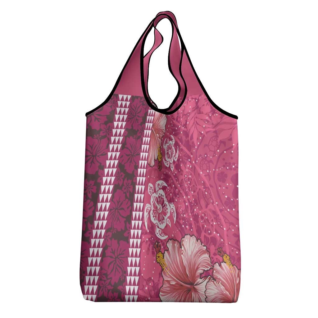 Pink Hibiscus Turle Grocery Bag Hawaiian Style Tribal Tapa Pattern LT9 - Polynesian Pride